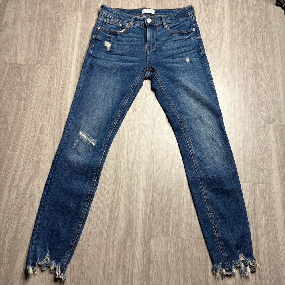 Zara Blue Skinny Jeans with Distressed Details